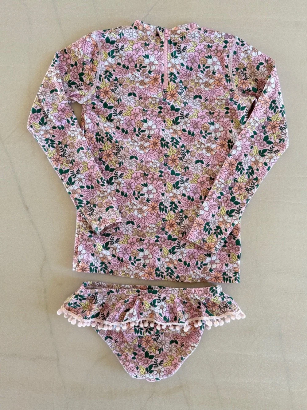 Shade Critters Rashguard Swim Set Size 6 Pink Floral Pom Trim UPF 50+